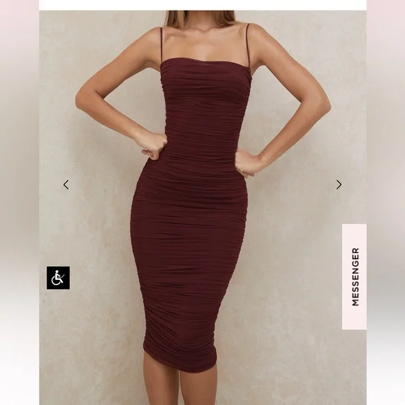 House of CB Sirene burgundy ruched bodycon midi dress SMALL Ruched Dress - Picture 11 of 12